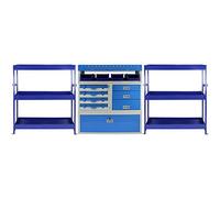 Ensemble 3xRayonnages Bleus Acier Inoxydable(2 Etagères+1 Meuble Métallique Tiroirs]Camionette Van Utilitaire Professionel Garage-Rangement Sécurisé Outils Voiture Essentiel Véhicule[Fixations Inclus]