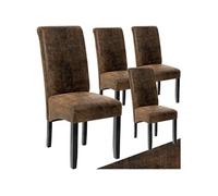 Tectake Lot de 4 chaises aspect cuir - marron foncé