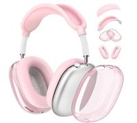 Ensemble 4 en 1 : coque anti-rayures pour AirPod Max, couvre-oreillettes, couvre-bandeau, accessoires pour Apple AirPods Max (Lightning 2020/USB C 2024) - Rose transparent
