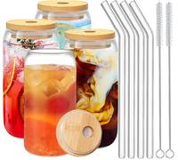 Ensemble 4 Gobelets Verre avec Paille et Couvercle Bambou Vendos85