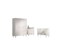 Ensemble 4 Pièces Billy Lit commode grande armoire blanc