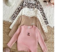 Ensemble 4 pièces de hauts pull-over à manches longues, col ras-du-cou, tricot doux avec imprimé mignon pour bébé fille, automne-hiver 6-9M,9-12M,12-18M,18-24M,2-3Y,3-6MAnimal,graphiqueTissu tricoté