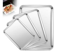 Ensemble 4 Plaque Pâtisserie Acier Inoxydable, Plat Four Rectangulaire, Plat Cuisson Facile Nettoyer & Lavable, Plaques Passe Lave-Vaisselle, Plateau pour Boulangerie, Hôtel & Restaurant