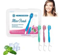 Ensemble 5 en 1 comprenant une brosse à dents, du fil dentaire et du dentifrice dans différents parfums. Mini-brosse à dents jetable et portable, cure-dents et gratte-langue (pêche-1)