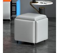 Ensemble 5 en 1 en cuir gris - Tabouret pivotant empilable et repose-pieds pour salon et salle à manger - Chaise cube polyvalente avec roulettes - Design élégant et peu encombrant