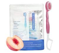Ensemble 5 en 1 mini brosse à dents fil dentaire gratte-langue et cure-dents,brosse à dents et fil dentaire 5 en 1,brosses à dents jetables avec dentifrice(Peach)