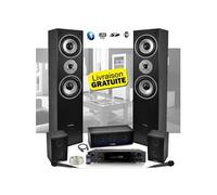 Ensemble 5 enceintes Audio E1004 Noire / Home-Cinéma 850W + Ampli ATM8000 Karaoke 2 Micros - USB/BT/FM 4x75W +3 x20W