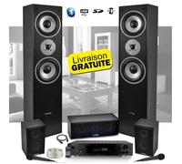 Ensemble 5 enceintes LTC Audio E1004 Noire / Home-Cinéma 850W + Ampli ATM8000 Karaoke 2 Micros - USB/BT/FM 4x75W +3 x20W