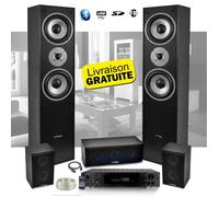 Ensemble 5 enceintes E1004 Noire Hifi / Home-Cinéma 850W LTC + Amplificateur ATM8000 Karaoke USB/BT/FM / 4 x75W + 3 x20W