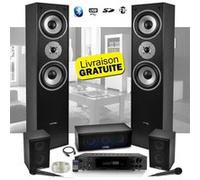 Ensemble 5 enceintes E1004 Noire / Home-Cinéma 850W + Ampli ATM8000 Karaoke 2 Micros - USB/BT/FM 4x75W +3 x20W