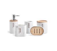 Ensemble 5 Pièces d'Accessoires de Salle de Bain en Résine Effet Marbre: Distributeur de Lotion, Porte-Brosses à Dents, Porte-Savon, Gobelet et Porte-Gobelet