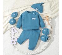 Ensemble 5 Pièces De Tenues D'intérieur Décontractées Mignonnes En Lettre Avec Manches Longues, Bonnet, Gants Et Chaussettes Pour Bébé Garçon 6-9M,0-1M,1-3M,3-6MLettresÉtoffe,Tissu tricoté