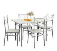 Casaria® Ensemble Table à Manger avec 4 chaises Blanc Ensemble de Meubles 5 pièces pour Salle à Manger Cuisine en métal laqué MDF