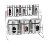 Ensemble 5 Pots à Épices et 3 Rangement Inox avec Couvercle avec Support Solide Cheffinger Argent