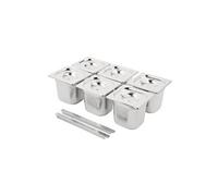Ensemble 6 Bacs Inox GN 1/6 avec Couvercles et 2 Entretoises - - - Acier inoxydable13,2 x150xmm