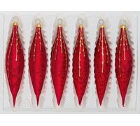 Ensemble 6 Cône de Verre Boules de Noël en Couleur Glacé Rouge Or Pluie - décorations pour Arbres - Sapin - Arbre de Noël
