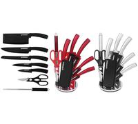 Ensemble 8 pièces avec couteaux aiguiseur ciseaux et support : Noir projection