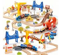 Ensemble 94 Pièces dès 3 Ans Kit Rails Bois Train Urbain Moderne