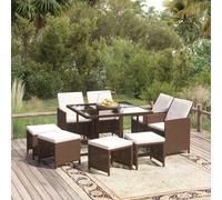 Ensemble à Dîner de Jardin Coussins 9 pcs Résine Tressée Gris Patio vidaXL