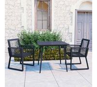 vidaXL Ensemble à dîner d'extérieur 3 pcs Rotin PVC Noir