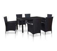Ensemble À Dîner D'extérieur 7 Pcs Résine Tressée Noir Noir