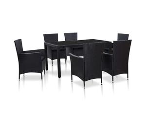Ensemble À Dîner D'extérieur 7 Pcs Résine Tressée Noir Noir