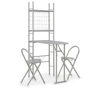 Ensemble À Dîner Pliant 3 Pcs Et Étagère De Rangement Mdf Acier Gris