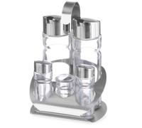 Ensemble à épices en acier inoxydable avec sel, poivre, huile d'olive, vinaigre