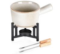Ensemble à fondue en porcelaine - EXCELLENT HOUSEWARE - 450 ml - Beige - 4 pièces - Réchaud pour bougie chauffe-plat