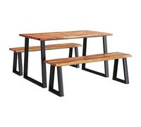 Ensemble À Manger 3 Pcs Acacia Massif Bord Vivant | Pieds Acier Revêtu Poudre, Table Cuisine Robuste, Style Industriel, Durable