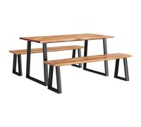 Ensemble À Manger 3 Pcs Acacia Massif Bord Vivant | Table Cuisine Et Banc Bois Massif, Pieds Acier Revêtu Poudre, Style Industriel, Durable