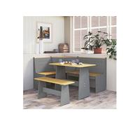 vidaXL Ensemble à Manger 3 pcs, Table à Manger et Banc d'Angle, Mobilier de Cuisine Intérieur Maison, Marron Miel et Gris Bois de Pin Massif Brun G
