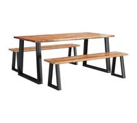 Ensemble À Manger 3 Pcs, Table Acacia Massif Bord Vivant | Banc bois massif acacia inclus, Pieds acier poudre en U, Style industriel, Durable