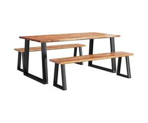 Ensemble À Manger 3 Pcs, Table Acacia Massif Bord Vivant | Banc bois massif acacia inclus, Pieds acier poudre en U, Style industriel, Durable