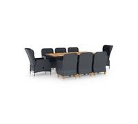 Ensemble à manger 9 pcs avec coussins résine tressée gris foncé