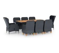 Ensemble à manger 9 pcs avec coussins résine tressée gris foncé