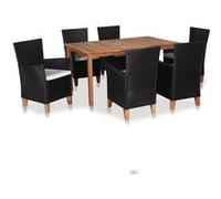 vidaXL Ensemble de salle à manger d'extérieur 7 pièces Résine tressée Bois d'acacia Noir et marron