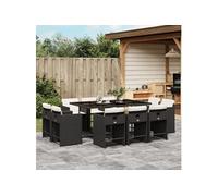 vidaXL Ensemble à manger de jardin 11 pcs coussins noir résine tressée 3277973 Noir G