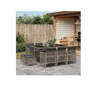 Ensemble à manger de jardin 11pcs avec coussins gris poly rotin, ensemble à manger d'extérieur, meuble à manger de 3210788