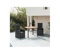 Ensemble à manger de jardin 3 pcs Noir Poly rotin et acacia, ensemble de salle à manger, ensemble de salle à manger 3157606
