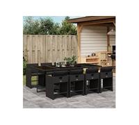 vidaXL Salon de jardin 9 pièces poly rotin avec coussins noirs