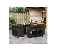 Ensemble à manger de jardin 9pcs coussins noir résine tressée 3277962