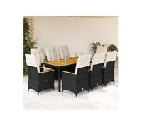 vidaXL Salon de jardin 9 pièces avec coussins noir poly rotin