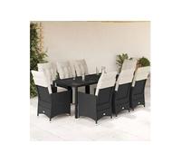 vidaXL Salon de jardin 9 pièces avec coussins noir poly rotin