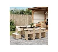 vidaXL Ensemble à manger de jardin 3211150 – 11 pcs, chaises et table, poly rotin, coussins beige