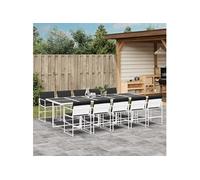 vidaXL Ensemble à manger de jardin avec coussins 11pcs blanc textilène, ensemble à manger d'extérieur, meuble à manger de jardin, table et chaises de jardin