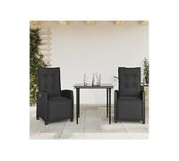 vidaXL Ensemble à Manger de Jardin avec Coussins 3 pcs, Table et Chaises avec Dossier et Repose-pied Réglables, Meubles d'Extérieur, Moderne, Noir Résine Tressée Noir