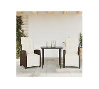Ensemble à Manger de Jardin avec Coussins 3 pcs, Table et Chaises avec Dossier et Repose-pied Réglables, Meubles d'Extérieur, Moderne, Marron Résine