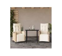 Ensemble à Manger de Jardin avec Coussins 3 pcs, Table et Chaises avec Dossier et Repose-pied Réglables, Meubles d'Extérieur, Moderne, Beige Résine