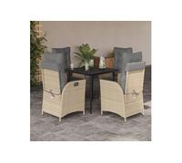 vidaXL Salon de jardin 5 pièces avec coussins Mélange beige Poly rotin